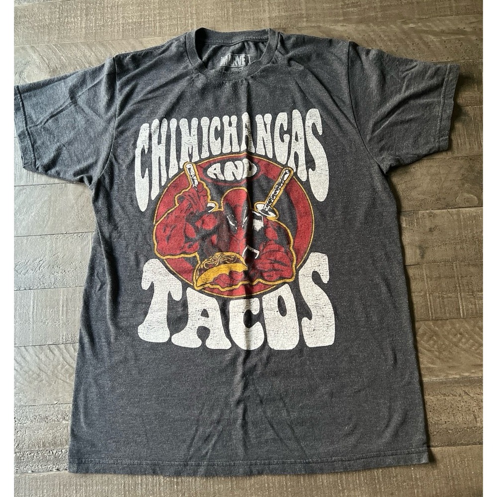 Marvel Comics Deadpool Chimichangas & Tacos Short Sleeve Graphic Tee Size Medium